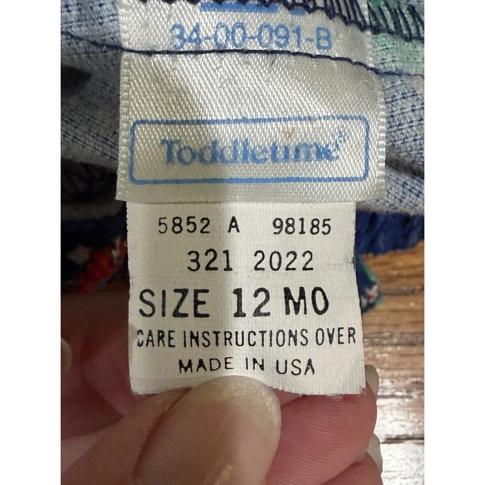 Vintage Toddletime Kids Blue Corduroy Cars Trucks Overalls Size 12 Months USA